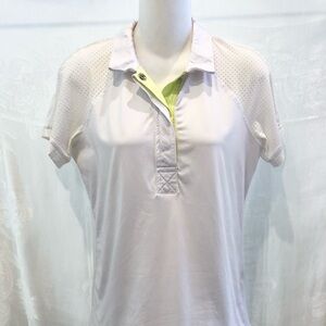L’ETOILE SPORT White Stretch Jersey Performance Polo Shirt S $165 Tennis Golf